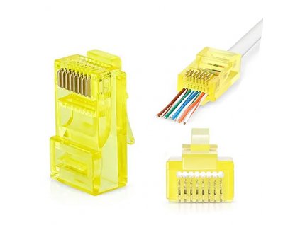 W-star Konektor UTP RJ45EZ Cat5e100ks pozlacený, žlutá, pass through RJ45EZ5YS