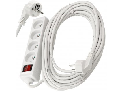 Prodlužovací kabel 10m bílý - 4 zásuvky s vypínačem
