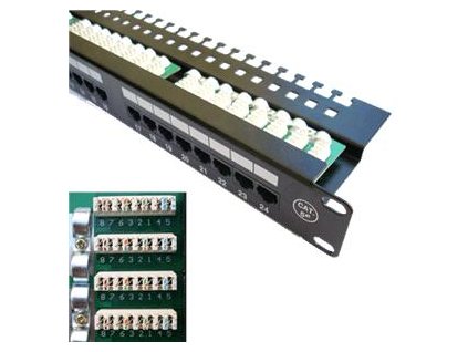 DATACOM Patch panel 24x RJ-45,Cat5e UTP, 19'' s vyvázáním, horní zářez