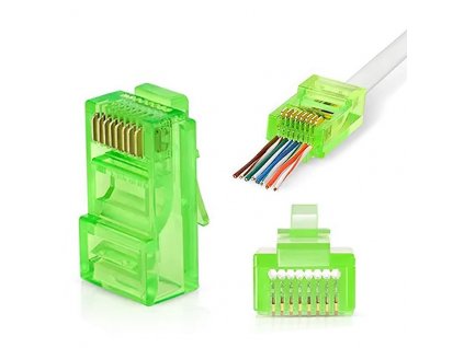 W-star Konektor UTP RJ45EZ Cat5e100ks pozlacený, zelená, pass through RJ45EZ5GS