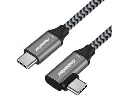 PremiumCord USB-C zahnutý kabel ( USB 3.2 GEN 2x2, 5A, 100W, 20Gbit/s ) 2m hliníkové krytky konektorů, bavlněný oplet