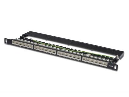 Digitus CAT 6 Patch Panel, stíněný, 24 portů RJ45 s uzávěrem, 8P8C, LSA, 0,5U, 19 "montáž do stojanu, bl