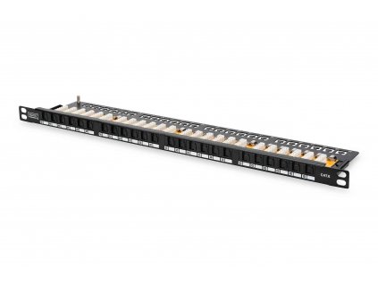 Digitus CAT 6 Patch Panel, nestíněný, 24 portů RJ45 s uzávěrem, 8P8C, LSA, 0,5U, 19 "montáž do stojanu, černá