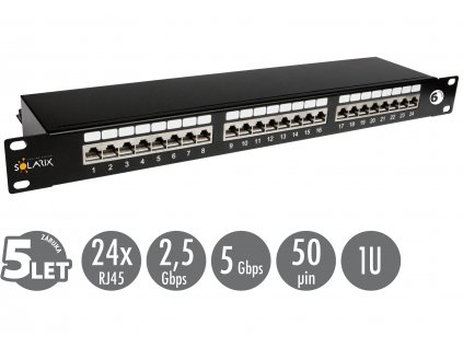 19'' patch panel Solarix 24 x RJ45 CAT6 STP černý 1U SX24-6-STP-BK