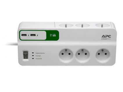 APC Essential SurgeArrest 6 outlets with 5V, 2.4A 2 port USB charger, 230V Czech