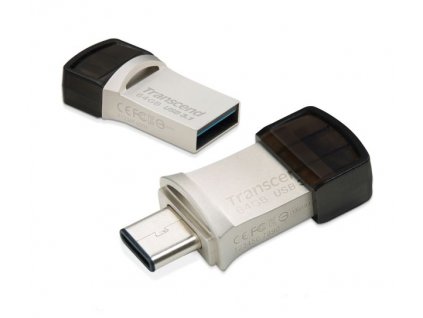 Transcend 64GB JetFlash 890, USB-C/USB 3.1 duální flash disk, malé rozměry, stříbrný kov, odolá prachu i vodě