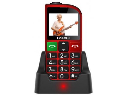 EVOLVEO EasyPhone FM, mobilní telefon pro seniory s nabíjecím stojánkem (červená barva)