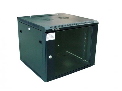 RACK 19" nástěnný ZETA 9U 600x600 RAL9004, dveře sklo k samosestavení, černý