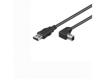 Kabel USB 2.0 A-B 2m, černý, 90° konektor