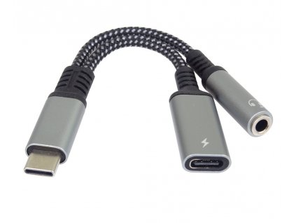 Redukce USB-C /3,5mm jack s DAC chipem + USB-C pro nabíjení 13cm