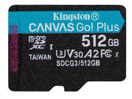 Kingston MicroSDXC karta 512GB Canvas Go Plus 170R A2 U3 V30 Single Pack bez ADP
