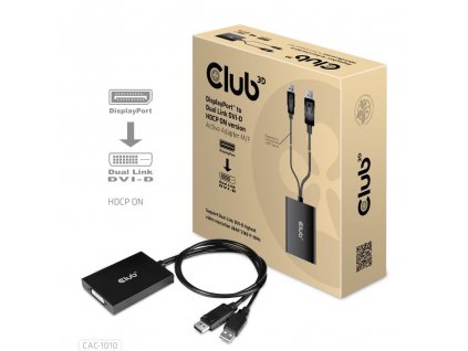 Club3D Adaptér aktivní DisplayPort na Dual Link DVI-D, USB napájení, 60cm, HDCP ON