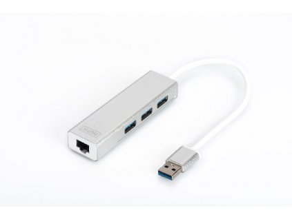 DIGITUS USB 3.0 HUB, 3 porty a Gigabit LAN adaptér 3xUSB A / F, 1xUSB A / M, 1xRJ45 LAN, Win / Mac OS