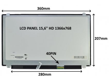 LCD PANEL 15,6'' HD 1366x768 40PIN LESKLÝ / ÚCHYTY NAHOŘE A DOLE