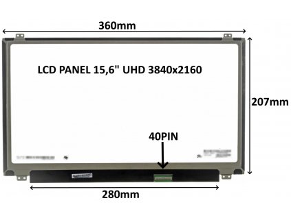 LCD PANEL 15,6'' UHD 3840x2160 40PIN MATNÝ IPS / ÚCHYTY NAHOŘE A DOLE