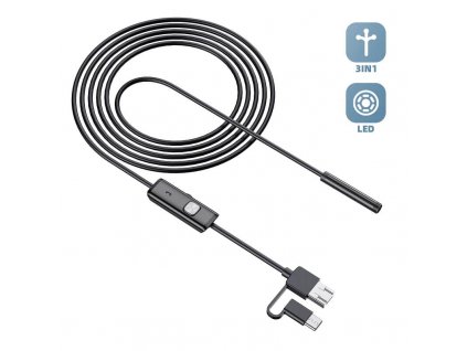 W-star Endoskopická kamera USB UCAM8x10 sonda 8mm 10m měkký kabel HD konektor 3v1 USBC
