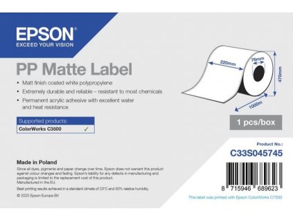 PP Matte Label - Coil: 220mm x 1000m
