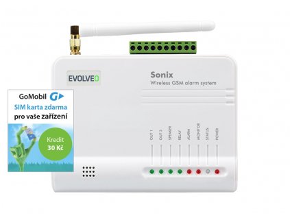 EVOLVEO Sonix - bezdrátový GSM alarm (4ks dálk. ovlád.,PIR čidlo pohybu,čidlo na dveře/okno,externí repro,Android/iPhone) + SIM