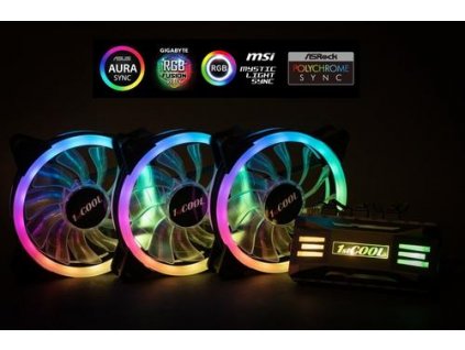 1stCOOL Fan KIT AURA EVO2 ARGB, 3x Dural Ring ventilátor 120x25mm +řadič +dálkový ovladač (sada do case)