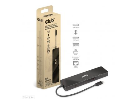 Club 3D dokovací stanice USB-C 3.2 Gen1 6in1 Hub 1x USB-C Video 4K60Hz, 1x HDMI 4K60Hz, 2x USB-A, USB-C PD 100W, RJ45