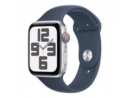 Apple Watch SE GPS + Cellular 44mm Silver Aluminium Case with Storm Blue Sport Band-M/L