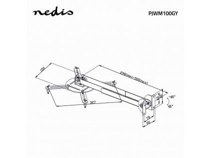 Nedis PJWM100GY - Nástěnný držák projektoru| | 360° | Max. 10 kg | 314 - 500 mm | Stříbrná barva