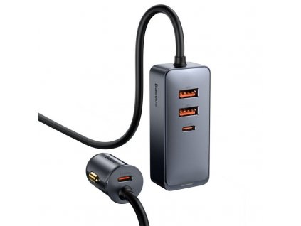 Baseus CCBT-A0G Rychlá Nabíječka do Auta s Prodlužovacím Kabelem 120W 3x USB +1xUSB-C Gray