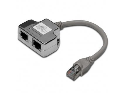 ROZDVOJKA UTP RJ45, 2xF-1xM, Y, kat.5e, telefon+síť, kabel 10cm (ISDN splitter T-MOD adapter)