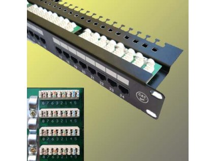 PATCH PANEL 19" kat. 5e UTP, 24 portů, černý, L type