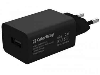 COLORWAY 1x USB/ síťová nabíječka/ 10W/ 100V-240Včerný + 1m kabel USB na Lightning