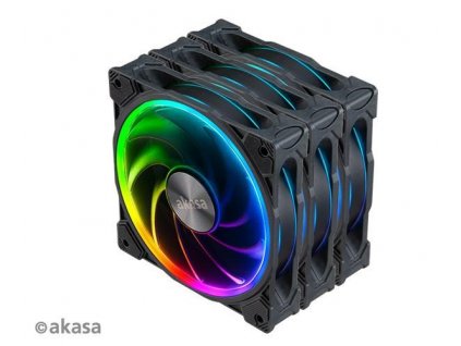 AKASA ventilátor SOHO AR, 12cm ARGB PWM fan 3pcs bundle + FLEXA FP5H AK-CBFA08-30BK + ARGB LED splitter AK-CBLD07-50BK