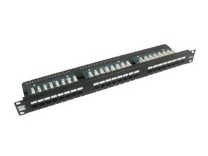 19" Patch panel LYNX 24port, UTP, Cat5E, 30µm, duální svorkovnice, černý