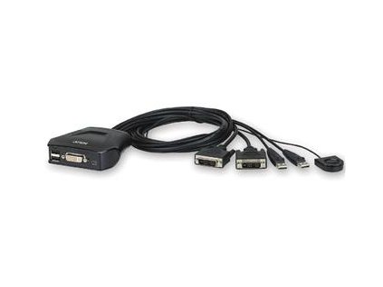 Aten 2-port DVI KVM USB mini, integrované kabely