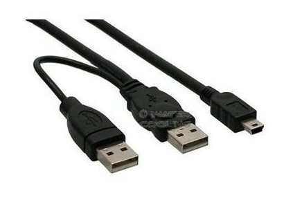 PremiumCord USB 2.0 napájecí Y kabel A/M + A/M -- A/M mini 0.4m + 0.5m