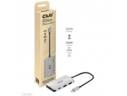 Club3D hub USB-C Gen2 PD na 2x USB-C 10G porty a 2x USB-A 10G porty
