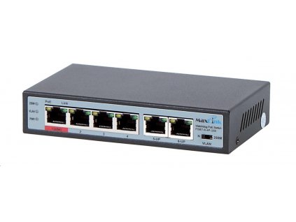 MaxLink PoE switch PSBT-6-4P-250 (náhrada za PSAT-6-4P-250), 6x LAN/4x PoE 250m, 802.3af/at/bt