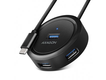 AXAGON HUE-P1C, 4x USB 3.2 Gen 1 ROUND hub, micro USB napájecí konektor, kabel USB-C 30cm