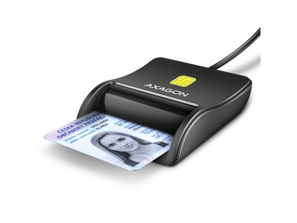 AXAGON CRE-SM3N, USB-A FlatReader čtečka kontaktních karet Smart card (eObčanka), kabel 1.3m