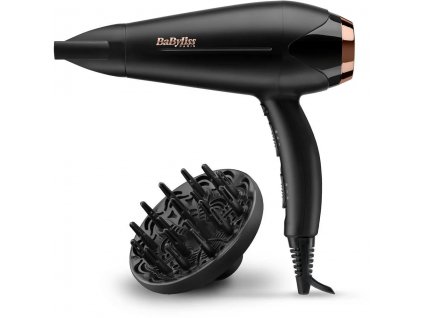 BaByliss D570DE fén na vlasy, 2200 W, ionizace, 2 rychlosti, 3 teploty, difuzér, tvarovací kartáč, černá