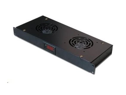 19" ventilační jednotka XtendLan, 2 ventilátory, LCD display, termostat, hloubka 200mm, černá