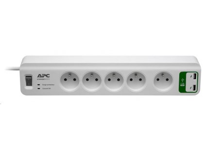 APC Essential SurgeArrest 5 outlets with 5V, 2.4A 2 port USB Charger 230V France, 1.8m