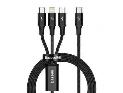 Baseus datový kabel USB-C Rapid Series 3v1 microUSB+Lightning+USB-C 1,5m PD 20W černý