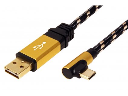 Kabel USB 2.0 kabel, oboustranný USB A(M) - USB C(M) lomený (90°) 3m