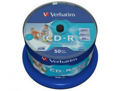 Médium Verbatim CD-R 700MB 80min 52x Crystal WIDE Printable 50-cake