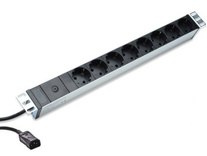 DIGITUS 1U hliníkové PDU, do racku, 10A zástrčka, 250V 50 / 60Hz, 8x zásuvky, IEC C14 zástrčka, pojistka