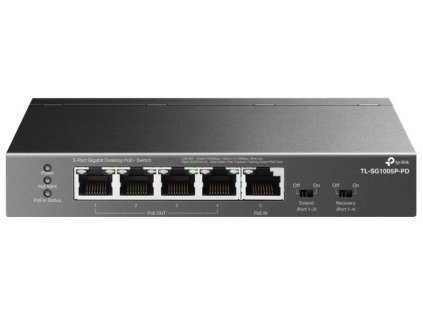 TP-Link TL-SG1005P-PD Switch 1x GLAN s PoE-in, 4x GLAN s PoE+ ( PoE extender switch až 250M _napájení 802.3bt)