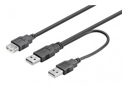 Kabel napájecí USB Y, 2x A(M) + A(F), 0,3m