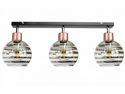 Stropní svítidlo s LED paprskem 3xE27 GLASS GLASS BALL s měděným pruhem