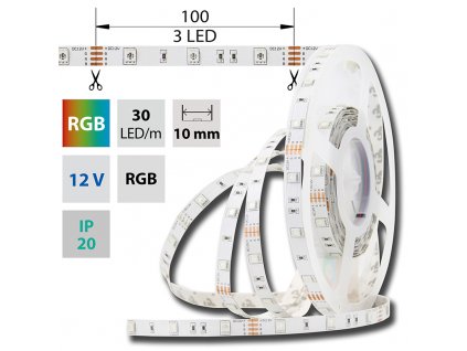 MCLED Pásek LED SMD5050 RGB, 30LED/m, 7,2W/m, DC12V, 280lm/m, IP20, 10mm, 5m