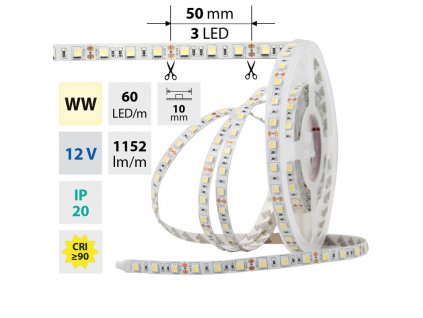 MCLED Pásek LED SMD5050 WW, 60LED/m, 14,4W/m, DC 12V, 1152lm/m, IP20, 10mm, 5m